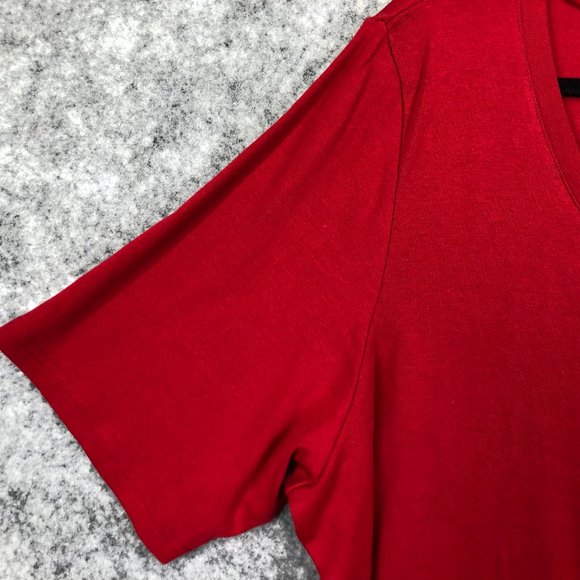 Karen Scott Top Size 0X Women Elbow Short Sleeve V Neck Solid Red Button Accent - Picture 5 of 10
